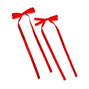 Red Ribbon Bows Hair Clips Pair of 2 Women’s Girl’s Hair Accessories NEW